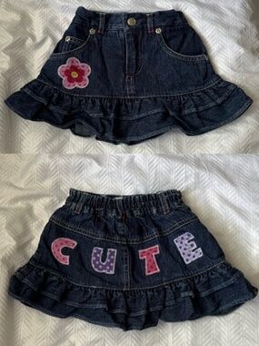 Baby Denim Skort Embroidered Patches Ruffles Jean Skirt 6 Months CUTE!!! New